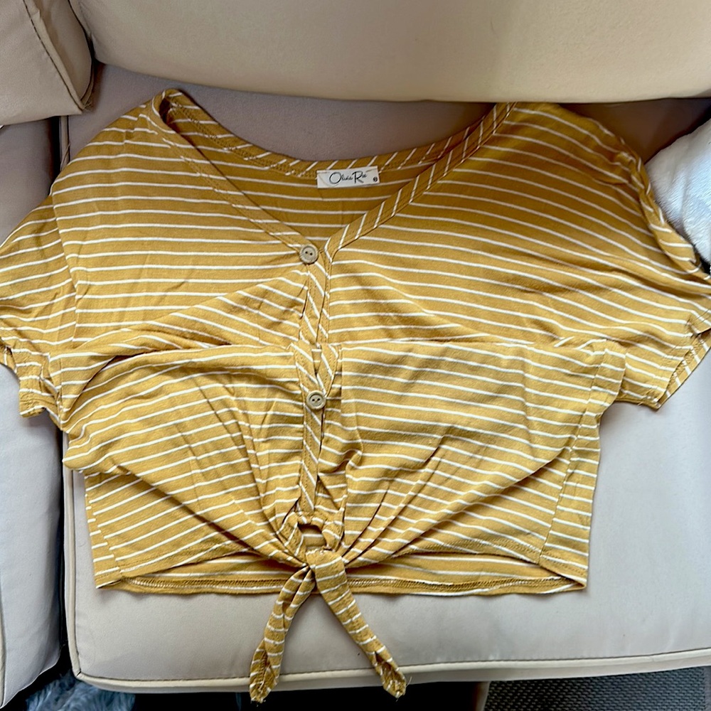 Olivia Rae yellow and white striped shirt size small